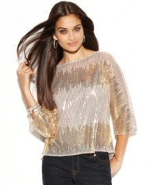 Shimmer and shine this spring with INC's glamorous sequined top! Try it with jeans and heels for a hot night-out combination.