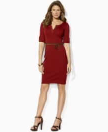 Lending feminine style to Lauren by Ralph Lauren's classic Henley design, this chic roll-sleeved dress is rendered in mid-weight, fine-ribbed cotton with supple faux-suede accents.