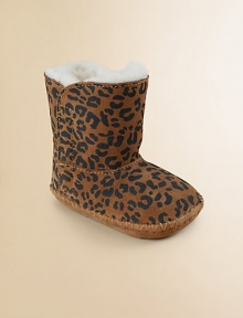 A couldn't-be-cuter pair in lush suede with an adorable leopard print.Hook-and-loop closureSuede upperSheepskin liningPadded insoleRubber soleImported A couldn't-be-cuter pair in lush suede with an adorable leopard print.Hook-and-loop closureSuede upperSheepskin liningPadded insoleRubber soleImported