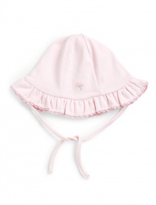 THE LOOKSolid colorRuffled brim with scallop embroiderySweet floral embroidery on the frontTie closure for a secure fitTHE MATERIALPima cottonCARE & ORIGINMachine washImported THE LOOKSolid colorRuffled brim with scallop embroiderySweet floral embroidery on the frontTie closure for a secure fitTHE MATERIALPima cottonCARE & ORIGINMachine washImported