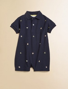 He'll be cute as a button and in shipshape in this handsome, nautical-inspired one-piece knit.Point collarShort sleevesFront buttonsBottom snaps for easy on and offCottonMachine washImported Please note: Numbers of buttons and snaps may vary depending on size ordered. He'll be cute as a button and in shipshape in this handsome, nautical-inspired one-piece knit.Point collarShort sleevesFront buttonsBottom snaps for easy on and offCottonMachine washImported Please note: Numbers of buttons and snaps may vary depending on size ordered.