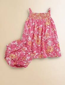 Friendly fish and striking seashells adorn this fun sundress with smocked bodice and matching bloomers for Straight necklineSpaghetti strapsPullover styleSmocked bodiceFully linedCottonMachine washImported Friendly fish and striking seashells adorn this fun sundress with smocked bodice and matching bloomers for Straight necklineSpaghetti strapsPullover styleSmocked bodiceFully linedCottonMachine washImported