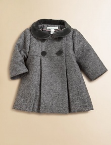 She'll battle the elements in elegant style in this wool herringbone coat with velvet detail in a double-breasted silhouette.Velvet club collarLong sleevesDouble-breasted button-frontEmpire waistPleated skirtFully linedWoolDry cleanImported Please note: Number of buttons may vary depending on size ordered. She'll battle the elements in elegant style in this wool herringbone coat with velvet detail in a double-breasted silhouette.Velvet club collarLong sleevesDouble-breasted button-frontEmpire waistPleated skirtFully linedWoolDry cleanImported Please note: Number of buttons may vary depending on size ordered.