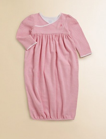 An adorable long-sleeved gown is rendered in soft, striped cotton jersey.Cross-wrap necklineLong sleevesPullover styleGathered empire waistElastic bottom bandCottonMachine washImported An adorable long-sleeved gown is rendered in soft, striped cotton jersey.Cross-wrap necklineLong sleevesPullover styleGathered empire waistElastic bottom bandCottonMachine washImported