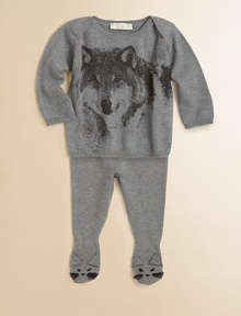 He'll rule the forest in this cozy sweater with a rustic wolf print.Ribbed crewneckLong sleeves with ribbed cuffsEnvelope shouldersRibbed hem95% organic cotton/5% cashmereMachine washImported He'll rule the forest in this cozy sweater with a rustic wolf print.Ribbed crewneckLong sleeves with ribbed cuffsEnvelope shouldersRibbed hem95% organic cotton/5% cashmereMachine washImported