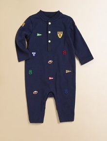 Classic rugby embroidery playfully adorns a cozy cotton coverall for a sporty look.CrewneckLong sleevesButton front placketConcealed bottom snaps for easy on and offCottonMachine washImported Please note: Number of buttons/snaps may vary depending on size ordered. Classic rugby embroidery playfully adorns a cozy cotton coverall for a sporty look.CrewneckLong sleevesButton front placketConcealed bottom snaps for easy on and offCottonMachine washImported Please note: Number of buttons/snaps may vary depending on size ordered.