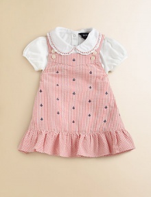 A timeless nautical-inspired set includes a seersucker jumper with allover anchor embroidery and an essential cotton jersey bodysuit with a classic ruffle-trimmed Peter Pan collar. Jumper Straight necklineSleevelessAdjustable buttoned strapsPull-on styleRuffled hem Bodysuit Peter Pan collarShort puffed sleevesBack buttonsBottom snapsCottonMachine washImported Please note: Number of buttons and snaps may vary depending on size ordered. A timeless nautical-inspired set includes a seersucker jumper with allover anchor embroidery and an essential cotton jersey bodysuit with a classic ruffle-trimmed Peter Pan collar. Jumper Straight necklineSleevelessAdjustable buttoned strapsPull-on styleRuffled hem Bodysuit Peter Pan collarShort puffed sleevesBack buttonsBottom snapsCottonMachine washImported Please note: Number of buttons and snaps may vary depending on size ordered.