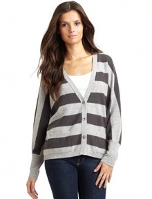 THE LOOKAllover stripesButton closureDual patch pockets Ribbed knit trimTHE FITAbout 25 from shoulder to hemTHE MATERIALCashmereCARE & ORIGINHand washImportedModel shown is 5'9 (175cm) wearing US size XS/S. THE LOOKAllover stripesButton closureDual patch pockets Ribbed knit trimTHE FITAbout 25 from shoulder to hemTHE MATERIALCashmereCARE & ORIGINHand washImportedModel shown is 5'9 (175cm) wearing US size XS/S.