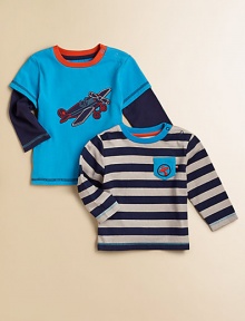 Mixing and matching made fun, this handsome two-piece gift set features a layered-look top with airplane appliqué and striped top with patch pocket and plane embroidery for endless wardrobe possibilities.CrewneckLong sleevesShoulder snapsCottonMachine washImported Please note: Number of snaps may vary depending on size ordered. Mixing and matching made fun, this handsome two-piece gift set features a layered-look top with airplane appliqué and striped top with patch pocket and plane embroidery for endless wardrobe possibilities.CrewneckLong sleevesShoulder snapsCottonMachine washImported Please note: Number of snaps may vary depending on size ordered.