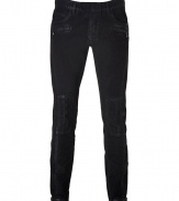Ultra cool and equally edgy, Balmains waxed moleskin biker pants guarantee an urban finish to your outfit - Five pocket style, 2 zippered front slit pockets, zippered back patch pockets, zip fly, hidden hook closure, belt loops, zippered ankles, patchworked seaming - Slim fit - Wear with chunky knit pullovers and broken-in boots