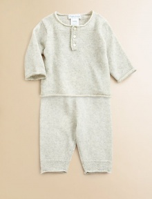 A luxurious set for baby features an adorable sweater and matching pant rendered in sumptuous cotton knit for style and comfort. Cardigan Rolled neckLong sleeves with rolled cuffsButton-front Pants Elastic waistband with drawstring bowRolled hemCottonDry cleanImported Please note: number of buttons may vary depending on size ordered. A luxurious set for baby features an adorable sweater and matching pant rendered in sumptuous cotton knit for style and comfort. Cardigan Rolled neckLong sleeves with rolled cuffsButton-front Pants Elastic waistband with drawstring bowRolled hemCottonDry cleanImported Please note: number of buttons may vary depending on size ordered.