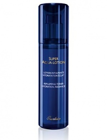 The Guerlain Super Aqua Toner is the first essential hydration step in the Super Aqua routine. This beauty toner reveals all the radiance of the complexion as soon as it is applied. The originality of its fresh and velvety texture provides incomparable softness and comfort, due to the new Aqua Complex. Intensely moisturized and fortified, the skin is left supple, plumped and visibly more luminous. 5 oz. The Guerlain Super Aqua Toner is the first essential hydration step in the Super Aqua routine. This beauty toner reveals all the radiance of the complexion as soon as it is applied. The originality of its fresh and velvety texture provides incomparable softness and comfort, due to the new Aqua Complex. Intensely moisturized and fortified, the skin is left supple, plumped and visibly more luminous. 5 oz.