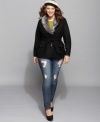 A faux fur collar lends a luxurious touch to Dollhouse's belted plus size coat-- stay warm and stylish this season! (Clearance)