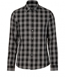 Your casual look just got an urbane-cool kick with this slim fit button down from Michael Kors - Spread collar, long sleeves, front button placket, slim fit, all-over check print- Pair with slim jeans, chinos, or corduroys Your casual look just got an urbane-cool kick with this slim fit button down from Michael Kors - Spread collar, long sleeves, front button placket, slim fit, all-over check print- Pair with slim jeans, chinos, or corduroys