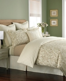 Simply soothing. In a restful palette of tan and cream, this Wildwood Flannel duvet cover outfits the room in classic nature-inspired style, featuring a lovely winding floral design. Reverses to a plaid pattern. Simply soothing. In a restful palette of tan and cream, this Wildwood Flannel duvet cover outfits the room in classic nature-inspired style, featuring a lovely winding floral design. Reverses to a plaid pattern.
