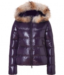 Stay warm while maintaining your impeccable style in this lightweight yet luxe down jacket from Duvetica - Fur-lined hood, front two-way zip closure, long sleeves, zip pockets, quilted - Wear with an elevated jeans-and-tee ensemble and shearling lined boots