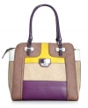 Rock the colorblock trend with this chic silhouette that gives a nod to mod accessorizing. Shiny signature hardware; detail stitching and contrast trim add exquisite detailing, while the generous interior is outfitted with plenty of pockets for everyday essentials.