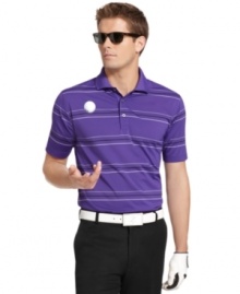 Put your look on cruise control with the crisp lines on this striped polo shirt from IZOD.