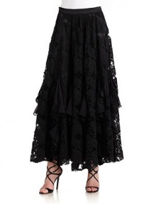 THE LOOKBanded waistLace overlay Cascading ruffle details Side zip closureTHE FITAbout 41½ longTHE MATERIAL75% cotton/25% polyamideSilk linedCARE & ORIGINDry cleanMade in ItalyModel shown is 5'10½ (179cm) wearing US size 4. THE LOOKBanded waistLace overlay Cascading ruffle details Side zip closureTHE FITAbout 41½ longTHE MATERIAL75% cotton/25% polyamideSilk linedCARE & ORIGINDry cleanMade in ItalyModel shown is 5'10½ (179cm) wearing US size 4.