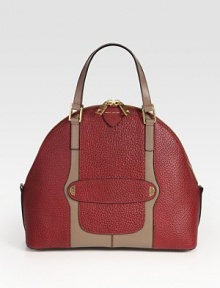 Rich pebbled leather mixes with ultra-smooth lambskin in this elegant domed silhouette. Double top handles, 5¾ dropTop zip closureProtective metal feetOne inside zip pocketOne inside open pocketLinen lining15½W X 13H X 6½DMade in Italy Rich pebbled leather mixes with ultra-smooth lambskin in this elegant domed silhouette. Double top handles, 5¾ dropTop zip closureProtective metal feetOne inside zip pocketOne inside open pocketLinen lining15½W X 13H X 6½DMade in Italy