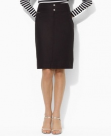 Crafted from sleek stretch cotton twill, this Lauren by Ralph Lauren skirt is tailored in a sophisticated pencil silhouette with clean lines and polished hardware for a chic, feminine look. Crafted from sleek stretch cotton twill, this Lauren by Ralph Lauren skirt is tailored in a sophisticated pencil silhouette with clean lines and polished hardware for a chic, feminine look.