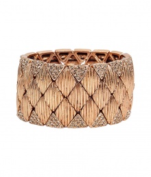 Bring subtle bling to your cocktail attire or dressy daytime look with this lovely cuff - Multi-layers of diamond shaped elements, triangles, and Swarovski crystals, medium size - Made by cult-favorite Parisian jewelry designer Philippe Audibert Bring subtle bling to your cocktail attire or dressy daytime look with this lovely cuff - Multi-layers of diamond shaped elements, triangles, and Swarovski crystals, medium size - Made by cult-favorite Parisian jewelry designer Philippe Audibert