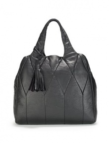 THE LOOKShoulder strapsTop zip closureGeometric quilted leather designHanging oversized tasselOne outside zip pocketLightly padded interiorOne inside zip pocketTwo inside open pocketsInside logo detailTHE MEASUREMENTShoulder straps, 7 drop15W X 13½H X 6DTHE MATERIALLeatherLogo printed liningORIGINImported THE LOOKShoulder strapsTop zip closureGeometric quilted leather designHanging oversized tasselOne outside zip pocketLightly padded interiorOne inside zip pocketTwo inside open pocketsInside logo detailTHE MEASUREMENTShoulder straps, 7 drop15W X 13½H X 6DTHE MATERIALLeatherLogo printed liningORIGINImported