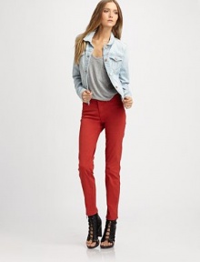A chic denim essential that can be dressed up or down.Point collarChest pocketButton frontTonal stripsAbout 26 from shoulder to hem98% cotton/2% elastaneMachine washMade in USA of imported fabric A chic denim essential that can be dressed up or down.Point collarChest pocketButton frontTonal stripsAbout 26 from shoulder to hem98% cotton/2% elastaneMachine washMade in USA of imported fabric
