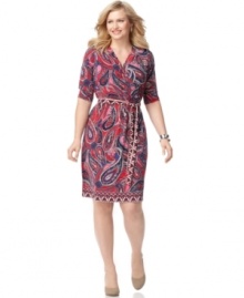 Wrap up a chic look with Charter Club's three-quarter sleeve plus size dress, accentuated by a belted waist-- it's perfect for work!