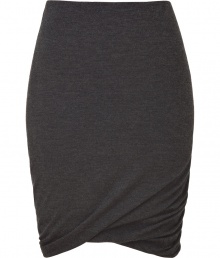 Sumptuously soft and effortlessly elegant, Donna Karans pure, charcoal grey cashmere knit skirt epitomizes understated luxury - Curve-hugging, medium-rise pull on style with hidden elasticated waist - Gorgeous signature drape and twist detail at hem - A chic go-to in any wardrobe perfect for pairing with cashmere pullovers, silk tops or button downs and ankle booties or platform pumps Sumptuously soft and effortlessly elegant, Donna Karans pure, charcoal grey cashmere knit skirt epitomizes understated luxury - Curve-hugging, medium-rise pull on style with hidden elasticated waist - Gorgeous signature drape and twist detail at hem - A chic go-to in any wardrobe perfect for pairing with cashmere pullovers, silk tops or button downs and ankle booties or platform pumps