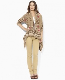 Lauren Jeans Co.'s Southwestern-inspired cardigan is knit in lightweight linen and finished with a bold allover pattern.