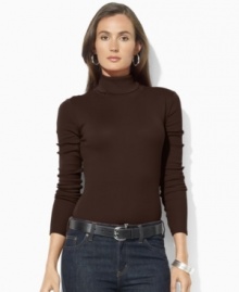 Rendered in soft jersey with a hint of stretch, Lauren Ralph Lauren's classic petite turtleneck embodies understated sophistication. Rendered in soft jersey with a hint of stretch, Lauren Ralph Lauren's classic petite turtleneck embodies understated sophistication.