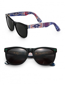 Classic wayfarer frames with colorful, geometric print temples crafted in lightweight acetate. Available in ndebele frames with brown lenses.Acetate100% UV ProtectionMade in Italy Classic wayfarer frames with colorful, geometric print temples crafted in lightweight acetate. Available in ndebele frames with brown lenses.Acetate100% UV ProtectionMade in Italy