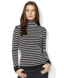 The ultimate in understated elegance, Lauren Ralph Lauren's chic turtleneck is crafted from soft combed cotton and accented with classic stripes.