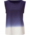 Sexy and sweet combine in this cotton-silk blend tank from Marc by Marc Jacobs - Features a wide scoop neckline, wide short sleeves with cuffs and a loose silhouette - Color fade from indigo to white creates a summery feel - Pair with black skinny jeans, wedges and mismatched silver jewelry