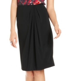 Jones New York's basic black skirt gets a modern makeover with gathers at the front and a sleek exposed zipper at the back. Pair it with a printed top for a perfectly balanced ensemble. Jones New York's basic black skirt gets a modern makeover with gathers at the front and a sleek exposed zipper at the back. Pair it with a printed top for a perfectly balanced ensemble.
