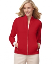 Perfect for layering, and made from the softest fleece, this Karen Scott jacket is a must-have for chilly days. Match it with anything from khakis to corduroys - it's all about everyday style. Perfect for layering, and made from the softest fleece, this Karen Scott jacket is a must-have for chilly days. Match it with anything from khakis to corduroys - it's all about everyday style.