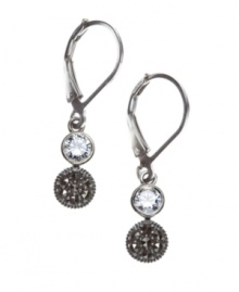 Add elegance with chic, double drops. Sophisticated earring design by Judith Jack features round-cut crystal and marcasite set in sterling silver. Approximate drop: 1 inch.