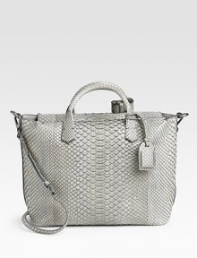 Luxurious python shaped into an ultra roomy carryall with top handles and a removable crossbody strap for carrying versatility.Double top handles, 2 drop Removable crossbody strap, 21½ drop Top zip closure One inside zip pocket One inside open pocket Leather lining 13W X 11H X 7D Made in Italy Luxurious python shaped into an ultra roomy carryall with top handles and a removable crossbody strap for carrying versatility.Double top handles, 2 drop Removable crossbody strap, 21½ drop Top zip closure One inside zip pocket One inside open pocket Leather lining 13W X 11H X 7D Made in Italy
