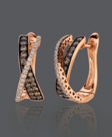 Traditional hoops with a little extra flair. These Le Vian earrings feature a crisscross design decorated in glittering round-cut chocolate diamonds (3/4 ct. t.w.) and white diamonds (1/4 ct. t.w.). Crafted in 14k rose gold. Approximate diameter: 3/4 inch. Traditional hoops with a little extra flair. These Le Vian earrings feature a crisscross design decorated in glittering round-cut chocolate diamonds (3/4 ct. t.w.) and white diamonds (1/4 ct. t.w.). Crafted in 14k rose gold. Approximate diameter: 3/4 inch.