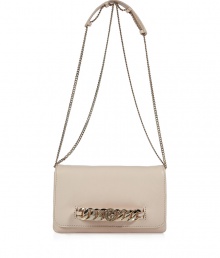 Elegant handbag in fine, supple, pale beige leather - On-trend, smaller rectangular envelope shape - Double chain shoulder strap with leather backing for added support - Decorative gold-tone metal hardware - Lined in graphic print fabric, with enough room to fit all of the essentials - Polished and practical, perfect for parties, cocktails and luncheons Elegant handbag in fine, supple, pale beige leather - On-trend, smaller rectangular envelope shape - Double chain shoulder strap with leather backing for added support - Decorative gold-tone metal hardware - Lined in graphic print fabric, with enough room to fit all of the essentials - Polished and practical, perfect for parties, cocktails and luncheons