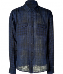 With a downtown-approved modern check print, this casual-cool button down from Vince is a new-season staple - Spread collar, long sleeves, front button placket, flap pockets at chest, semi-sheer, allover check print - Slim fit - Wear with straight leg jeans, chinos, or slim trousers