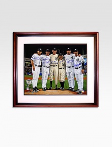 Commemorate the winning history of Yankee Stadium with this one-of-a-kind tribute to Yankees greatness. Altogether on one timeless photo are the pitchers and catchers of the only 3 perfect games in Yankees history: Joe Girardi, David Cone, Jorge Posada, David Wells, Yogi Berra and Don Larsen. Commemorate the winning history of Yankee Stadium with this one-of-a-kind tribute to Yankees greatness. Altogether on one timeless photo are the pitchers and catchers of the only 3 perfect games in Yankees history: Joe Girardi, David Cone, Jorge Posada, David Wells, Yogi Berra and Don Larsen.