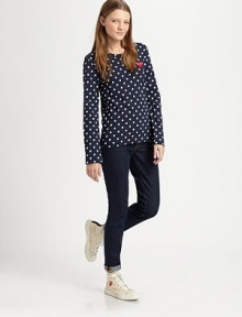 Ladylike polka dots and a contrasting heart emblem add ladylike charm to this soft jersey top. RoundneckLong sleevesCottonHand washImportedModel shown is 5'11 (178cm) wearing US size Small.