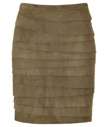 Luxurious skirt made of fine, vintage green suede - Especially light, soft and pliable material (goat suede) - Mega comfy, follows your every movement - Fashionable tiered draping - The skirt has a classic pencil cut, slim and thigh length - An awesome new basic that works for several seasons - Depending on the style, looks romantic and hippie-like (e.g.,with a tunic blouse) or elegant and ladylike (e.g., with a white blouse, blazer) - Wear for day or evening Luxurious skirt made of fine, vintage green suede - Especially light, soft and pliable material (goat suede) - Mega comfy, follows your every movement - Fashionable tiered draping - The skirt has a classic pencil cut, slim and thigh length - An awesome new basic that works for several seasons - Depending on the style, looks romantic and hippie-like (e.g.,with a tunic blouse) or elegant and ladylike (e.g., with a white blouse, blazer) - Wear for day or evening