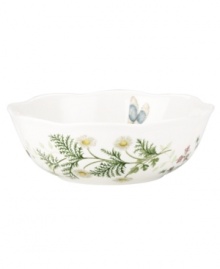 Fresh from the garden, this Butterfly Meadow Herbs bowl from Lenox features sturdy porcelain with flowering herbs and a delicately scalloped edge. Qualifies for Rebate Fresh from the garden, this Butterfly Meadow Herbs bowl from Lenox features sturdy porcelain with flowering herbs and a delicately scalloped edge. Qualifies for Rebate