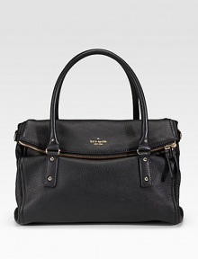 A chic and practical satchel, crafted from textured leather and styled with a foldover flap.Double top handles, 6½ drop Top zip closure Protective metal feet One inside zip pocket Two inside open pockets Cotton lining 16W X 12H X 4D Imported A chic and practical satchel, crafted from textured leather and styled with a foldover flap.Double top handles, 6½ drop Top zip closure Protective metal feet One inside zip pocket Two inside open pockets Cotton lining 16W X 12H X 4D Imported