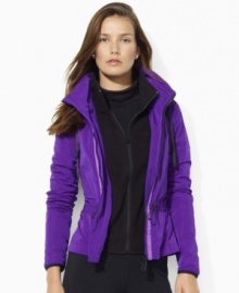 Lauren Ralph Lauren's adjustable cinched waist lends a chic, feminine feel to a sporty jacket constructed with a soft Polarfleece® facing and angled zip pockets at the chest.