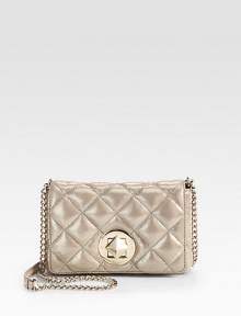An elegant, quilted style in luxurious leather with a soft, metallic sheen.Concealable chain shoulder strap, 21 dropTurnlock flap closureOne inside open pocketCotton lining7½W X 5¼H X 1½DImported An elegant, quilted style in luxurious leather with a soft, metallic sheen.Concealable chain shoulder strap, 21 dropTurnlock flap closureOne inside open pocketCotton lining7½W X 5¼H X 1½DImported