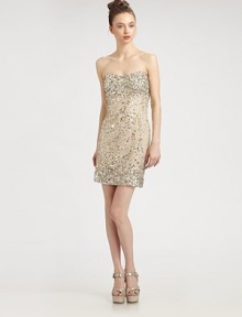 Glittering sequins bring the glamour to this mini sheath dress styled with a comely sweetheart neckline.StraplessFlat frontFittedCenter back zipperAbout 18 from natural waistNylonDry cleanImportedModel shown is 5'10 (177cm) wearing US size 4. Glittering sequins bring the glamour to this mini sheath dress styled with a comely sweetheart neckline.StraplessFlat frontFittedCenter back zipperAbout 18 from natural waistNylonDry cleanImportedModel shown is 5'10 (177cm) wearing US size 4.